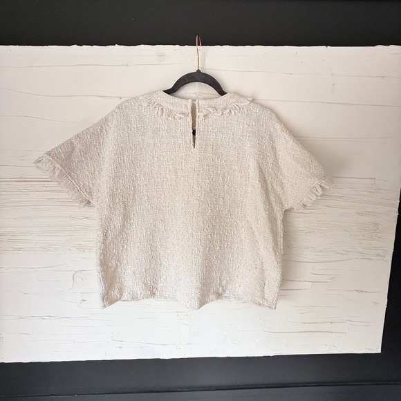Zara | High-Fashion Tweed Fringe Blouse – Cream (XS-S) - Picture 6 of 7